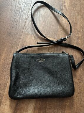 kate spade Black Pebbled Leather Crossbody with Gold Logo